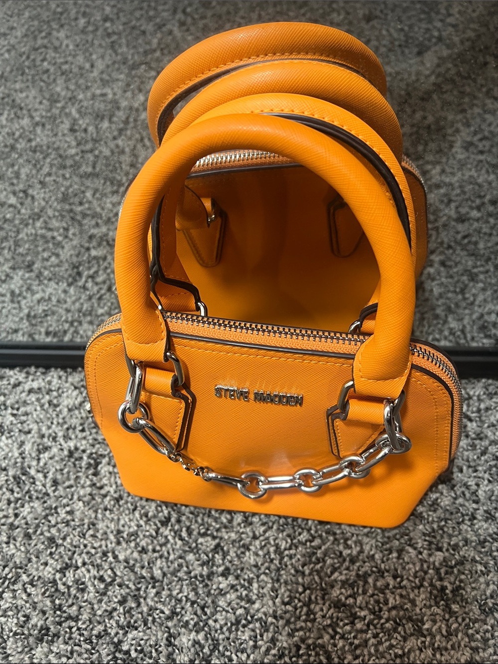 Steve Madden Bright Orange Mini Satchel with Chain Detail